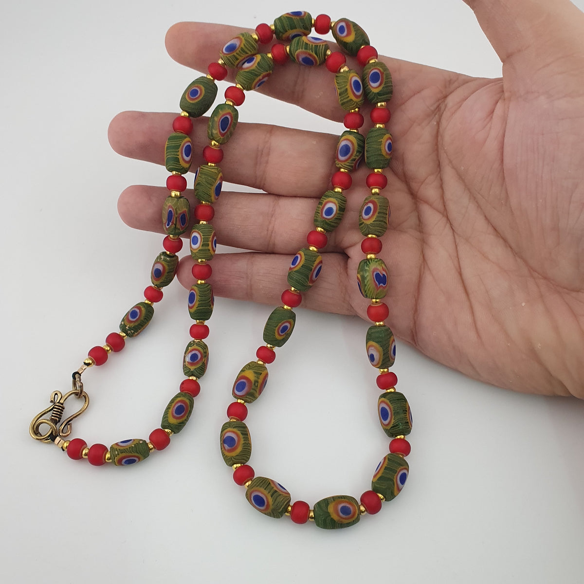 Antique Venetian Style Gabri Eyes & Venetian WhiteHeart Glass Beads Necklace
