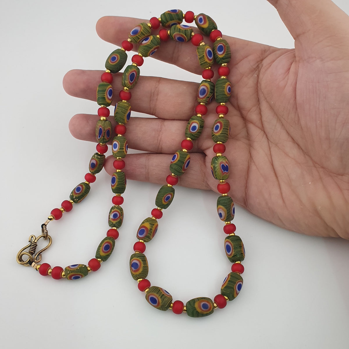 Antique Venetian Style Gabri Eyes & Venetian WhiteHeart Glass Beads Necklace