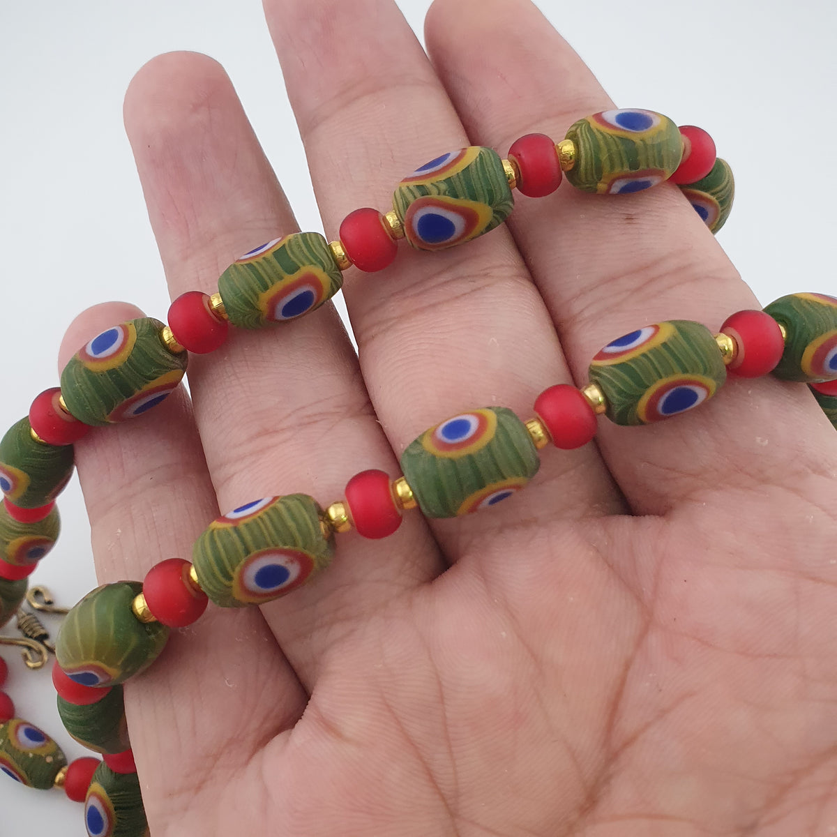 Antique Venetian Style Gabri Eyes & Venetian WhiteHeart Glass Beads Necklace