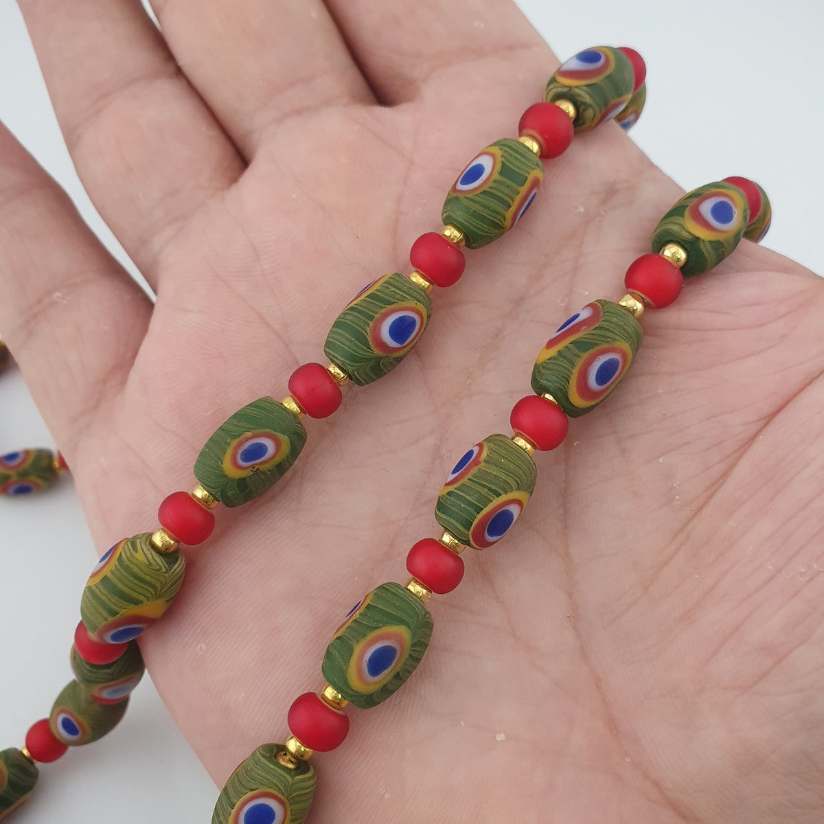 Antique Venetian Style Gabri Eyes & Venetian WhiteHeart Glass Beads Necklace