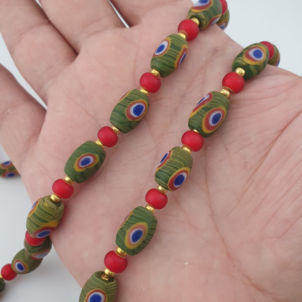 Antique Venetian Style Gabri Eyes & Venetian WhiteHeart Glass Beads Necklace