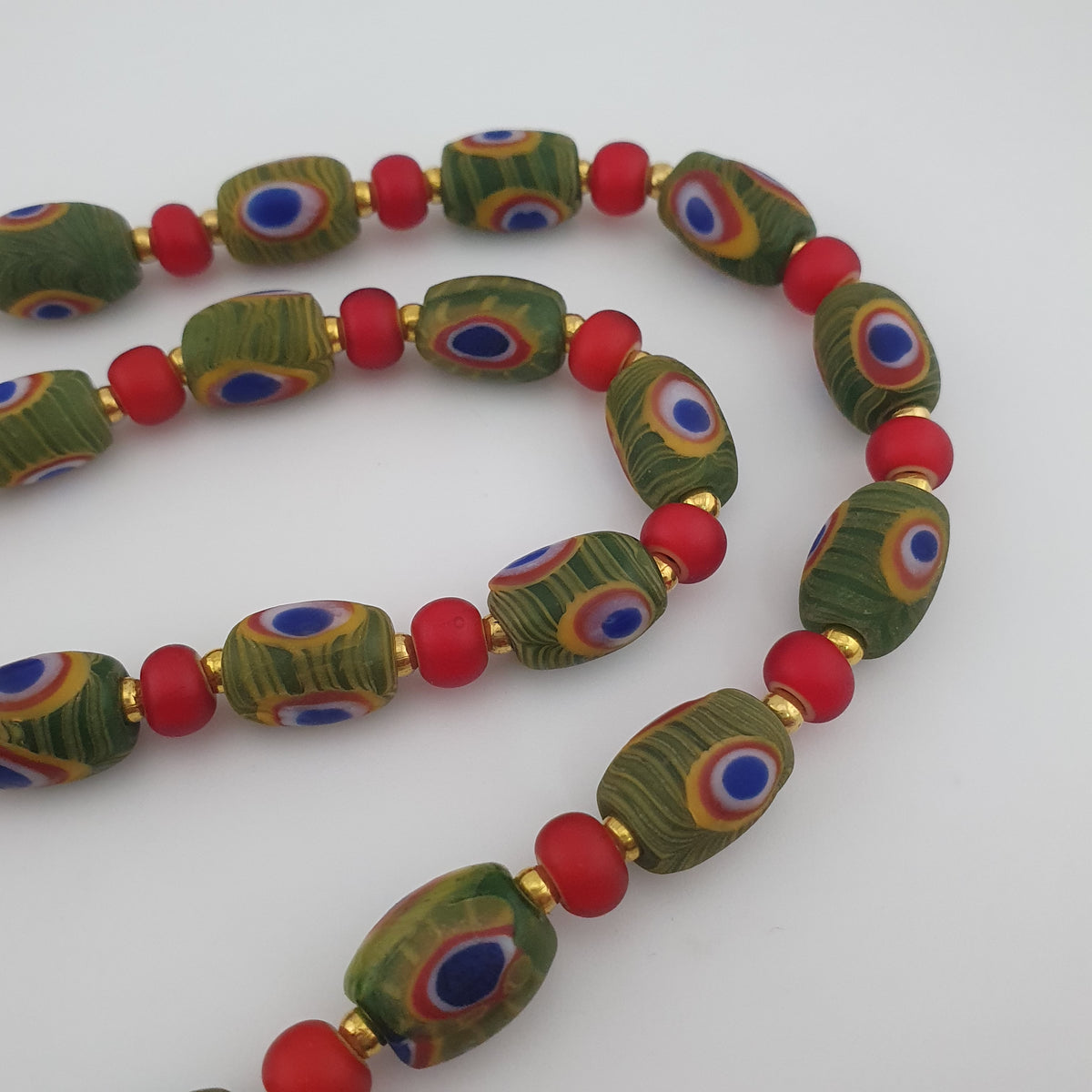 Antique Venetian Style Gabri Eyes & Venetian WhiteHeart Glass Beads Necklace