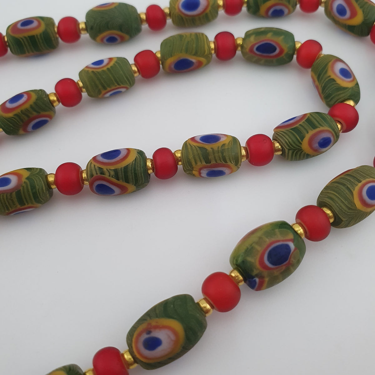 Antique Venetian Style Gabri Eyes & Venetian WhiteHeart Glass Beads Necklace
