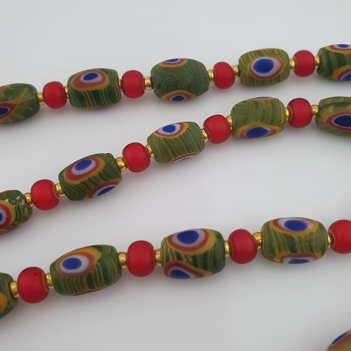 Antique Venetian Style Gabri Eyes & Venetian WhiteHeart Glass Beads Necklace