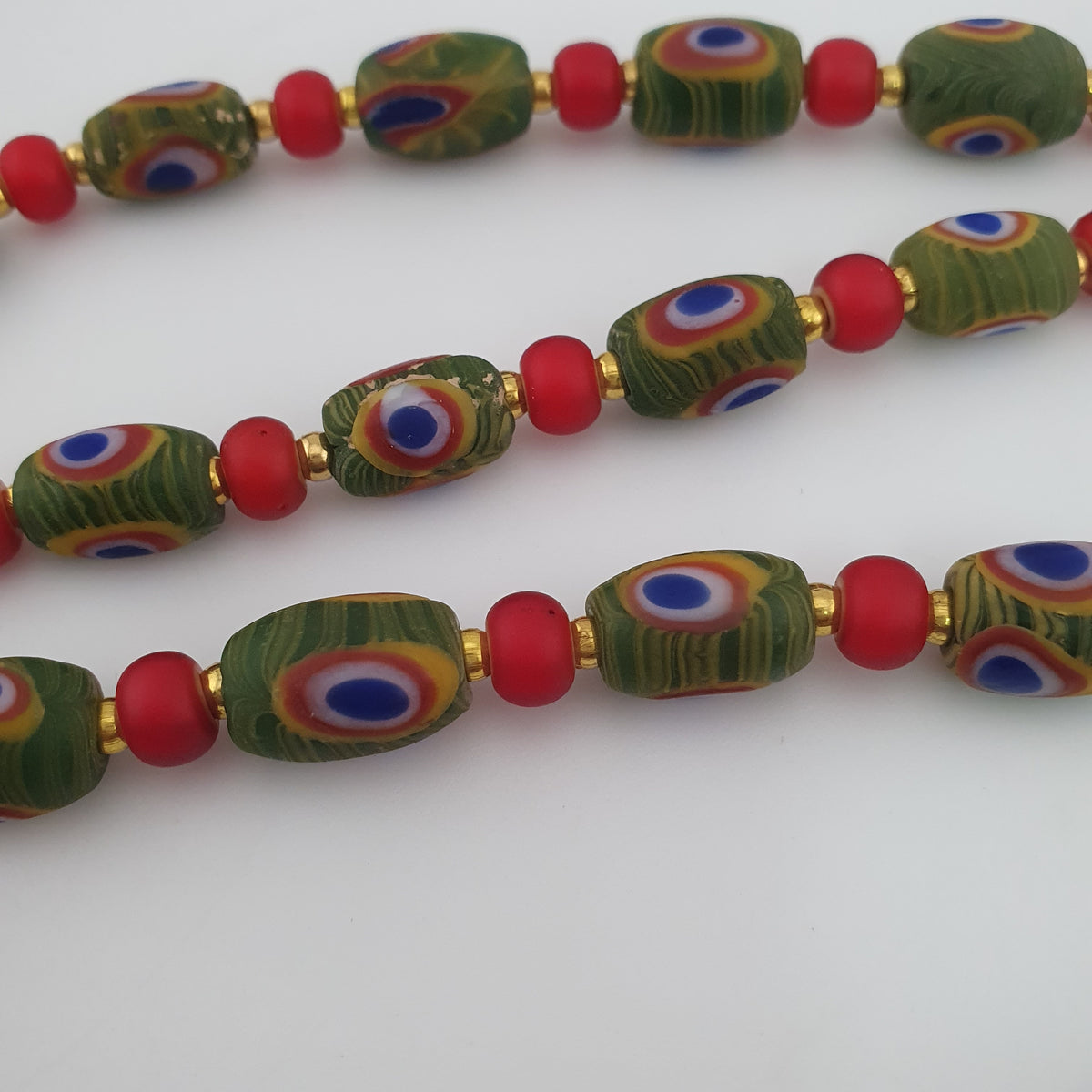 Antique Venetian Style Gabri Eyes & Venetian WhiteHeart Glass Beads Necklace