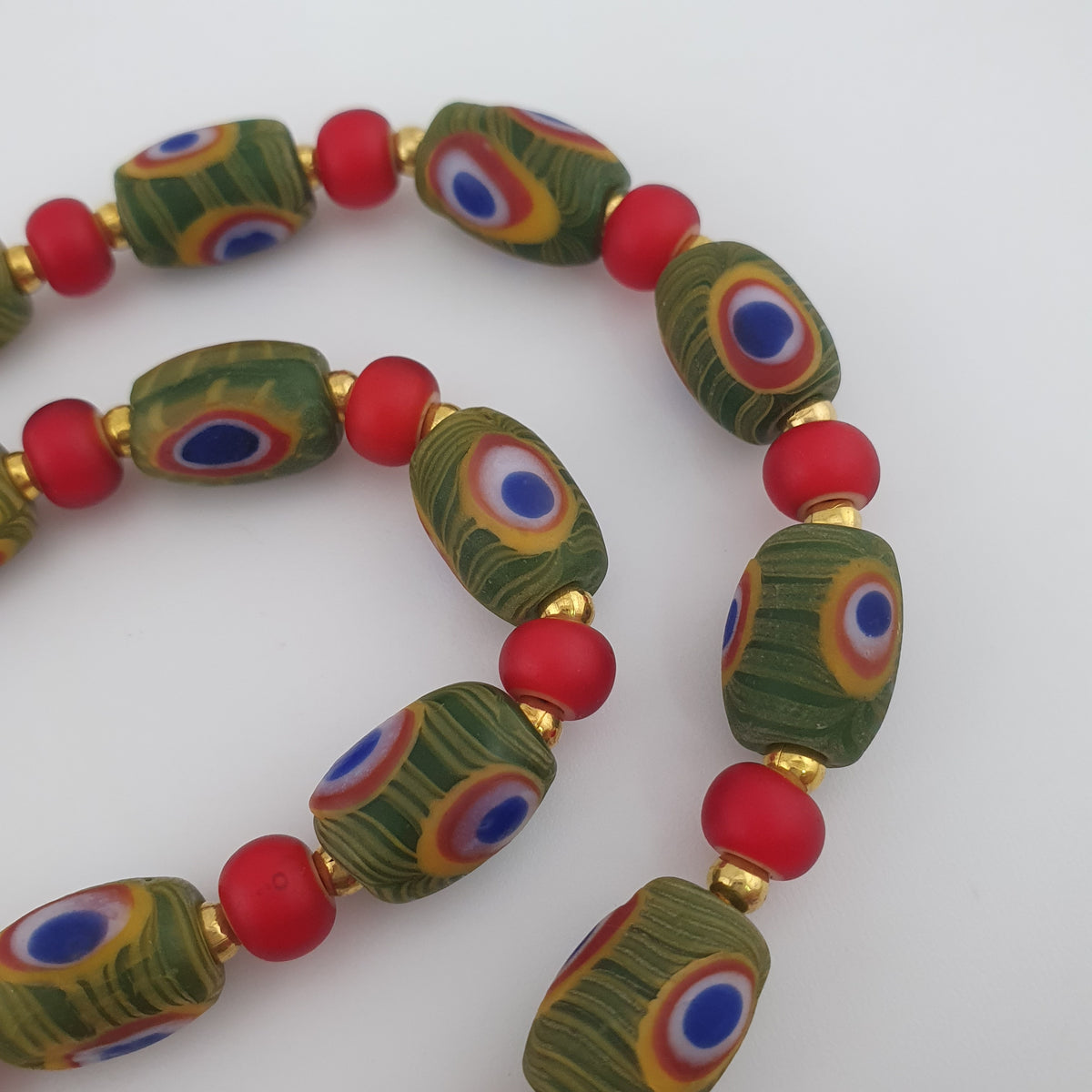 Antique Venetian Style Gabri Eyes & Venetian WhiteHeart Glass Beads Necklace