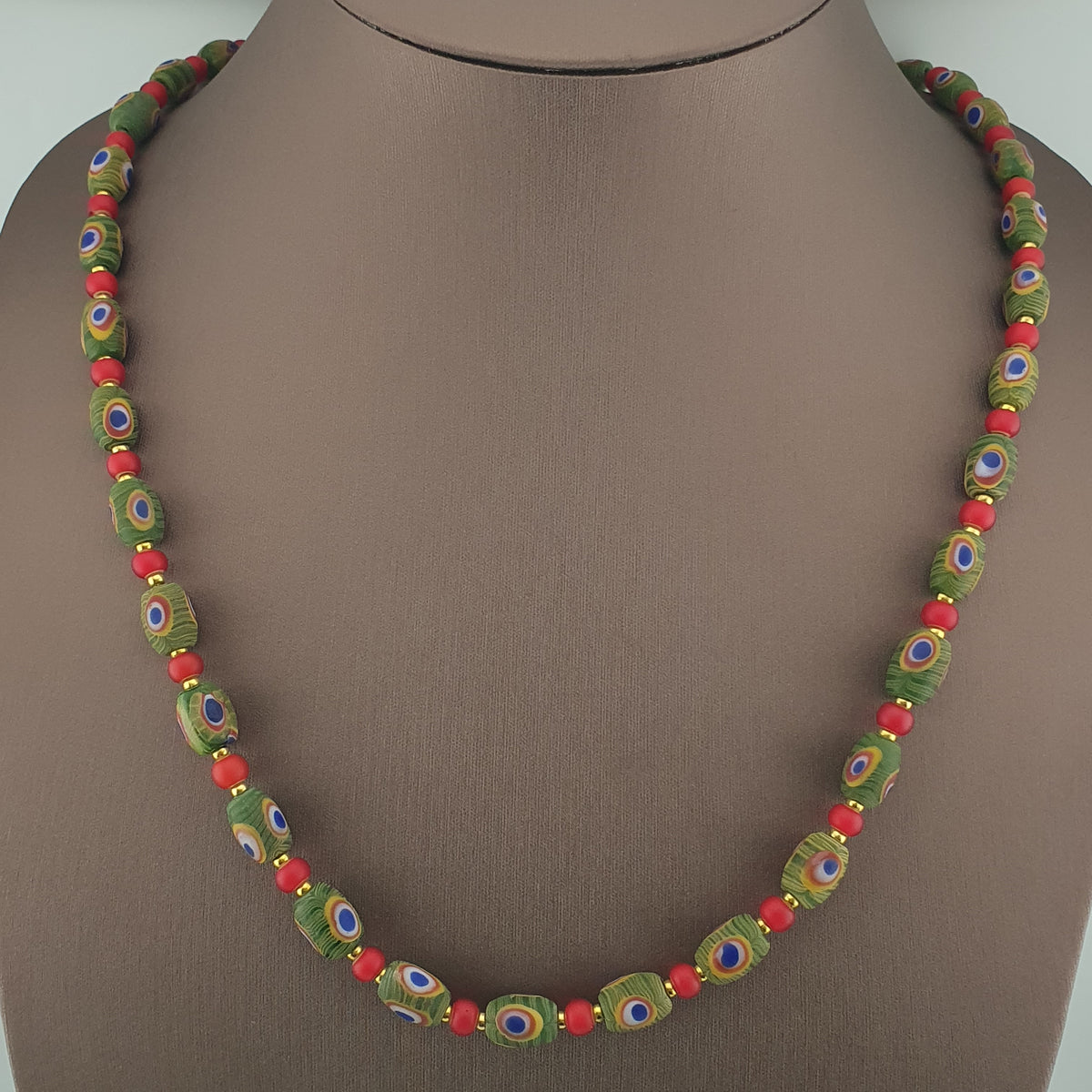 Antique Venetian Style Gabri Eyes & Venetian WhiteHeart Glass Beads Necklace