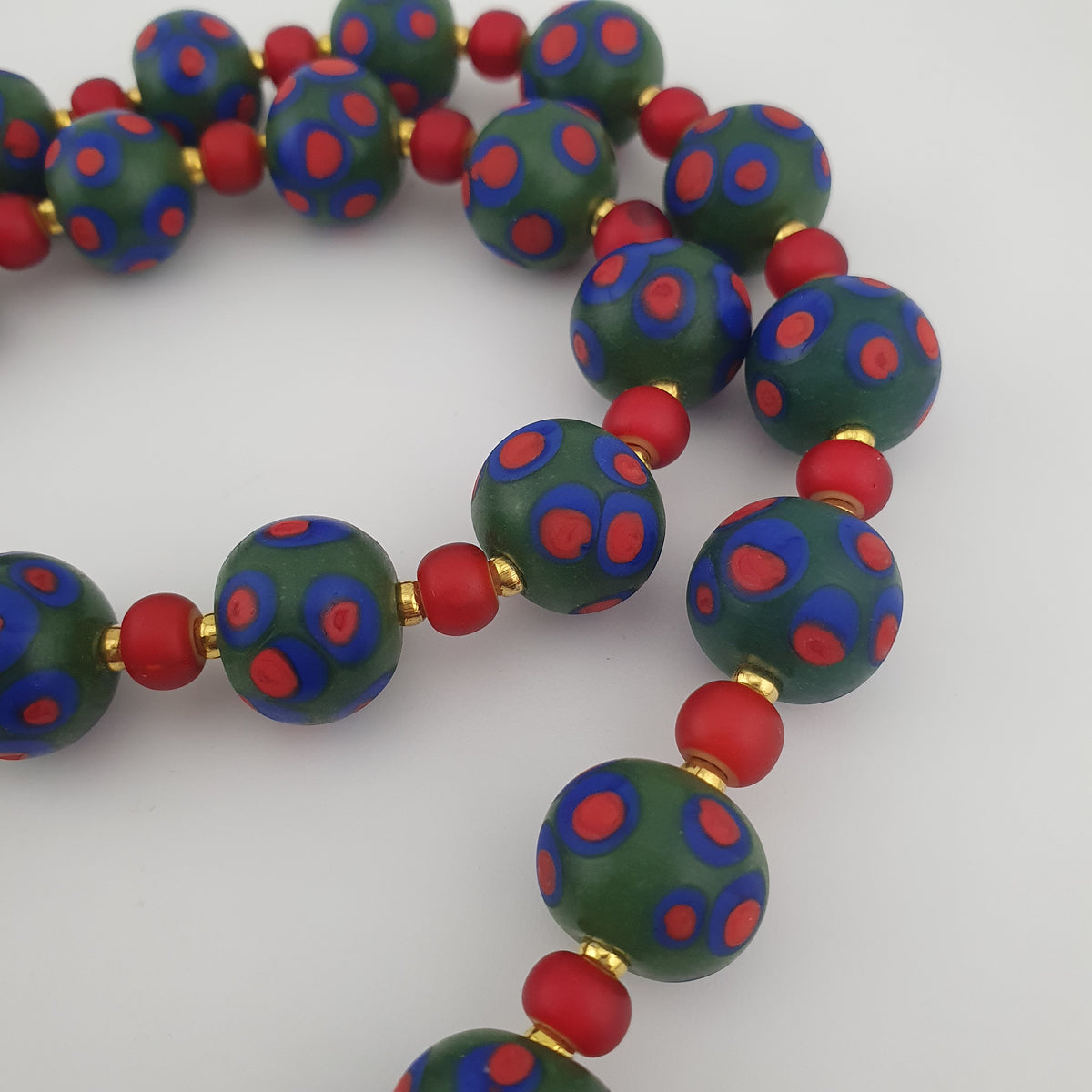 Antique Venetian Trade Beads Eye Glass, WhiteHeart & Millefiori Pendant Necklace