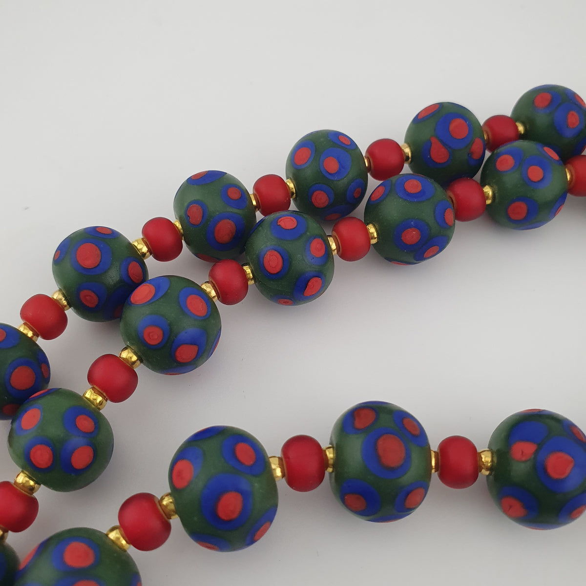 Antique Venetian Trade Beads Eye Glass, WhiteHeart & Millefiori Pendant Necklace