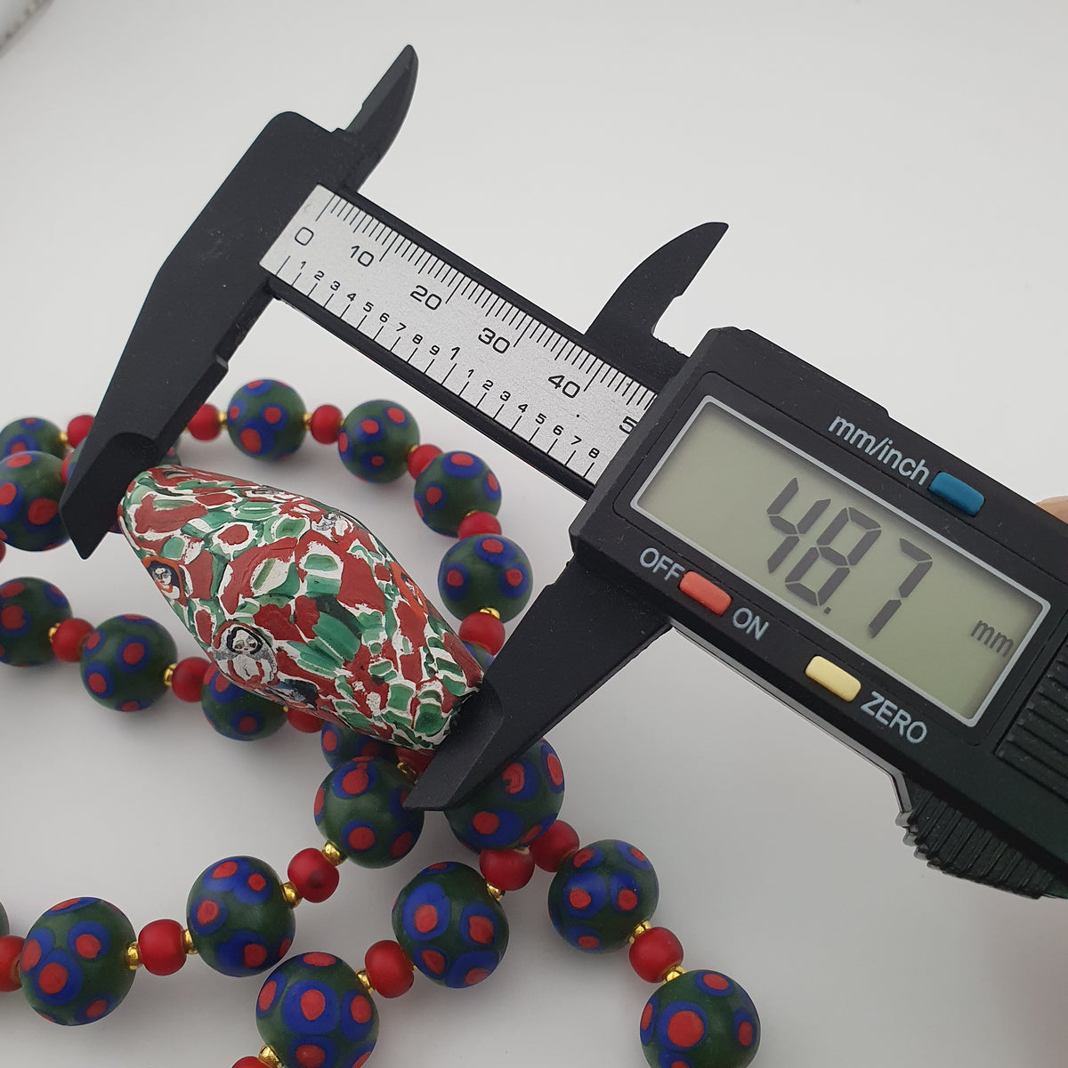 Antique Venetian Trade Beads Eye Glass, WhiteHeart & Millefiori Pendant Necklace