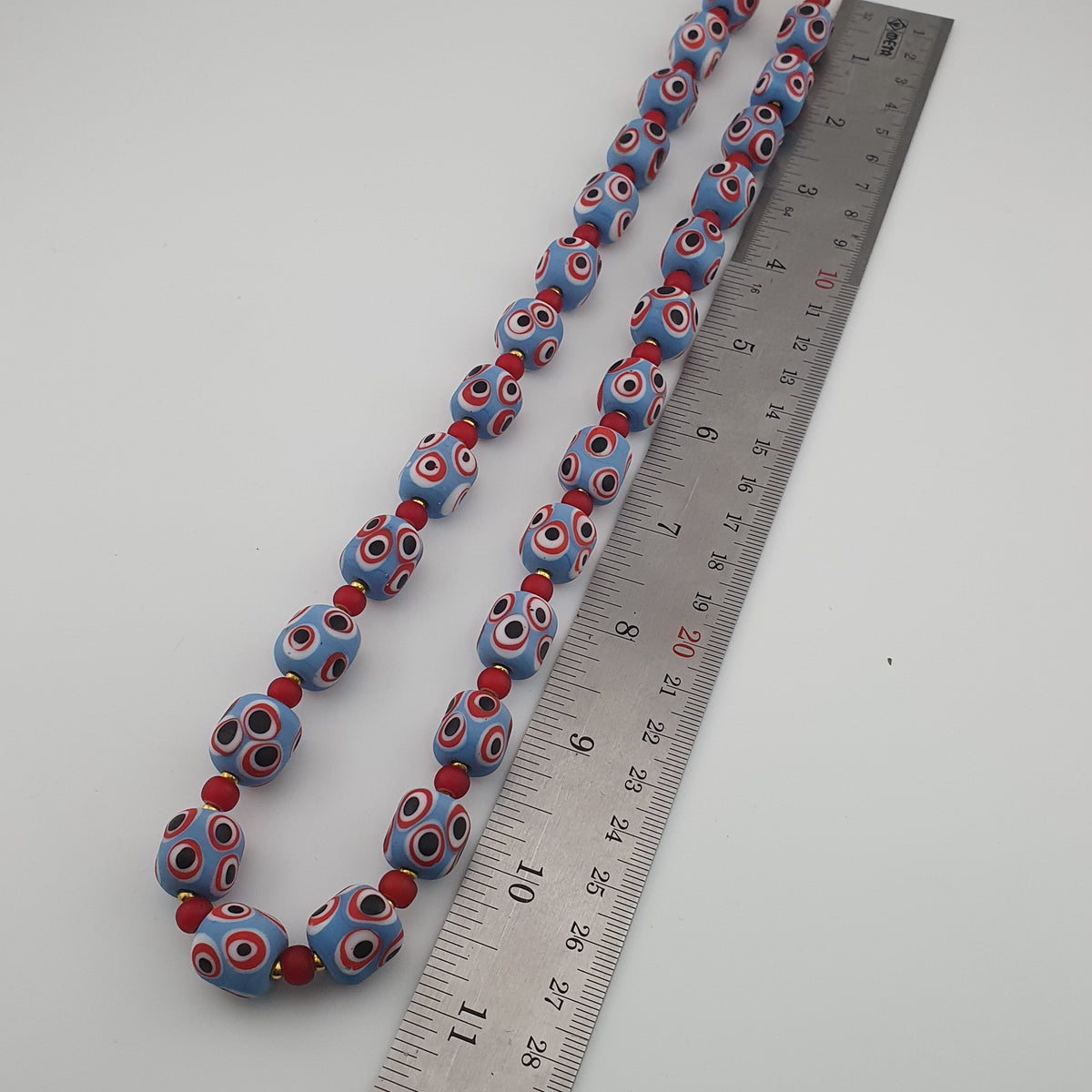 Antique Venetian Style Sky Blue Eyes & Venetian WhiteHeart Glass Beads Necklace
