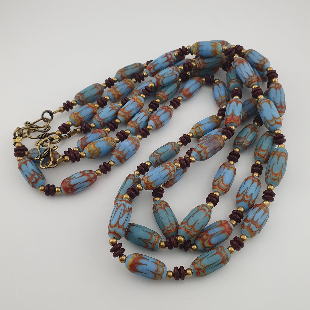 Vintage Venetian Style Sky Blue Trade Beads Necklace
