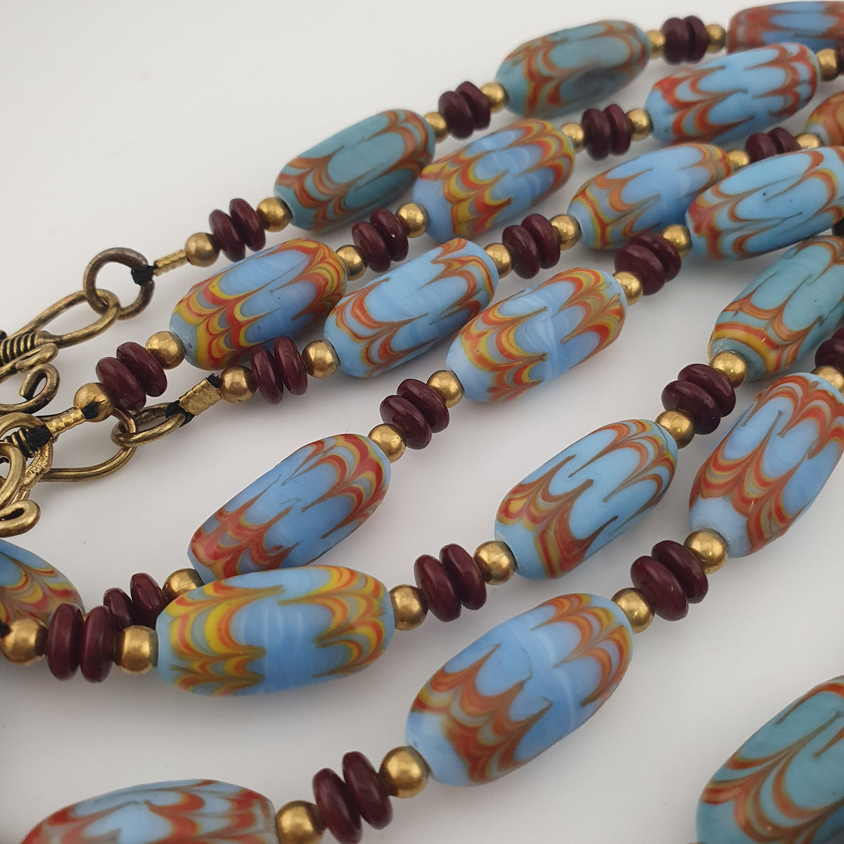 Vintage Venetian Style Sky Blue Trade Beads Necklace