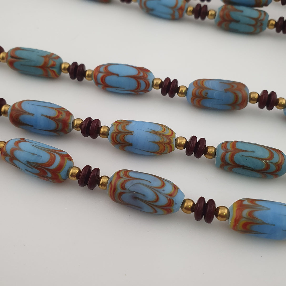 Vintage Venetian Style Sky Blue Trade Beads Necklace