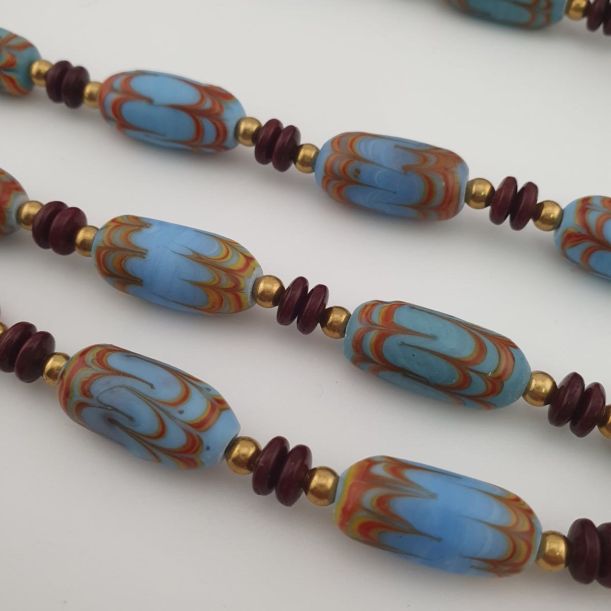 Vintage Venetian Style Sky Blue Trade Beads Necklace