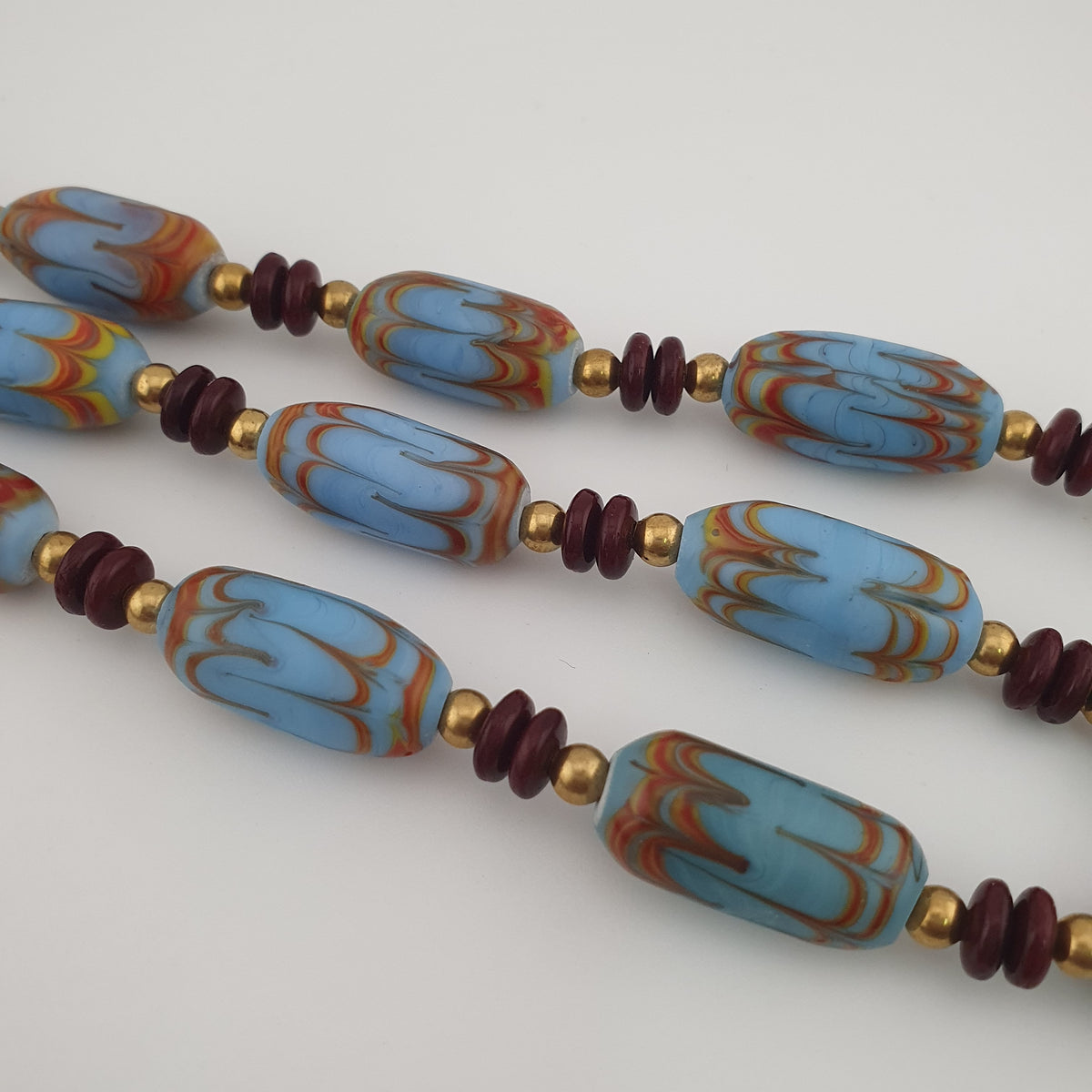 Vintage Venetian Style Sky Blue Trade Beads Necklace