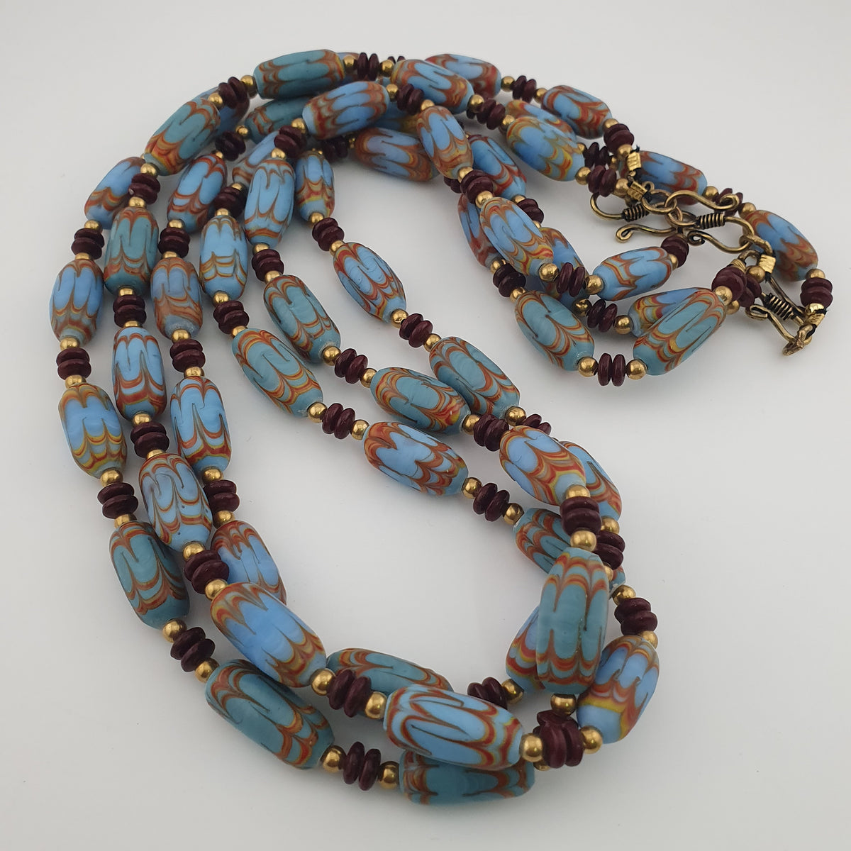 Vintage Venetian Style Sky Blue Trade Beads Necklace