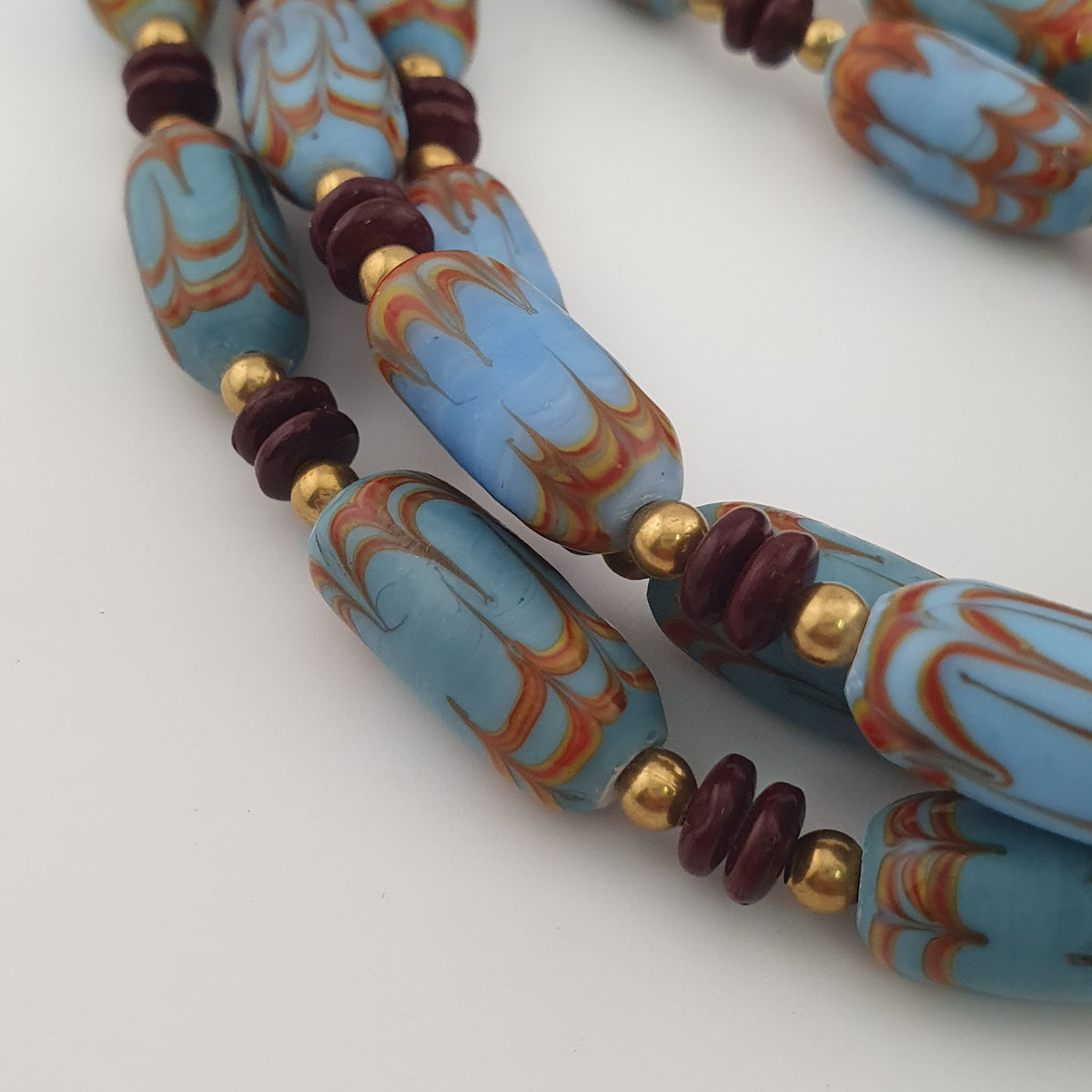 Vintage Venetian Style Sky Blue Trade Beads Necklace