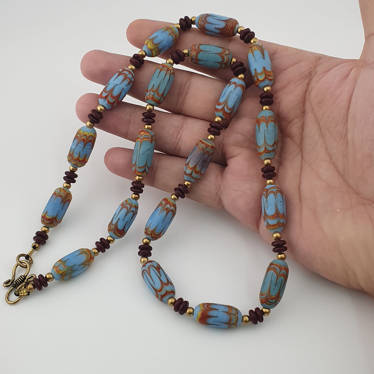 Vintage Venetian Style Sky Blue Trade Beads Necklace