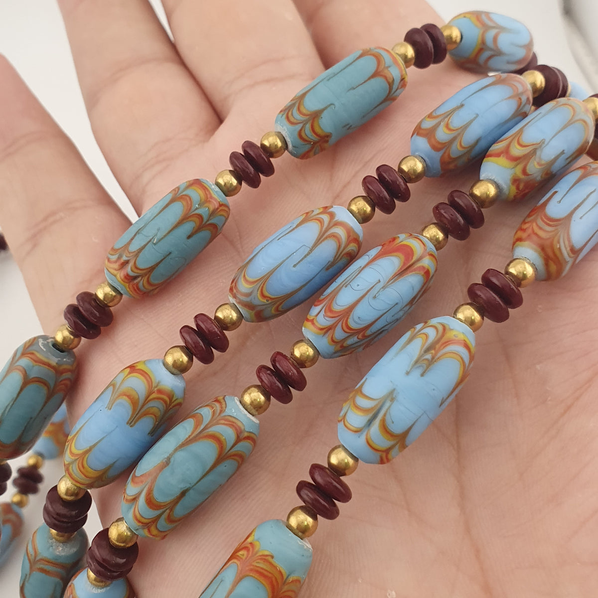 Vintage Venetian Style Sky Blue Trade Beads Necklace