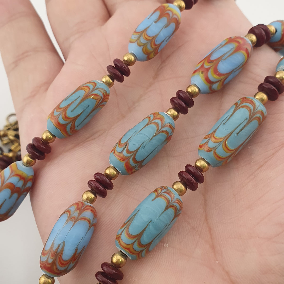 Vintage Venetian Style Sky Blue Trade Beads Necklace