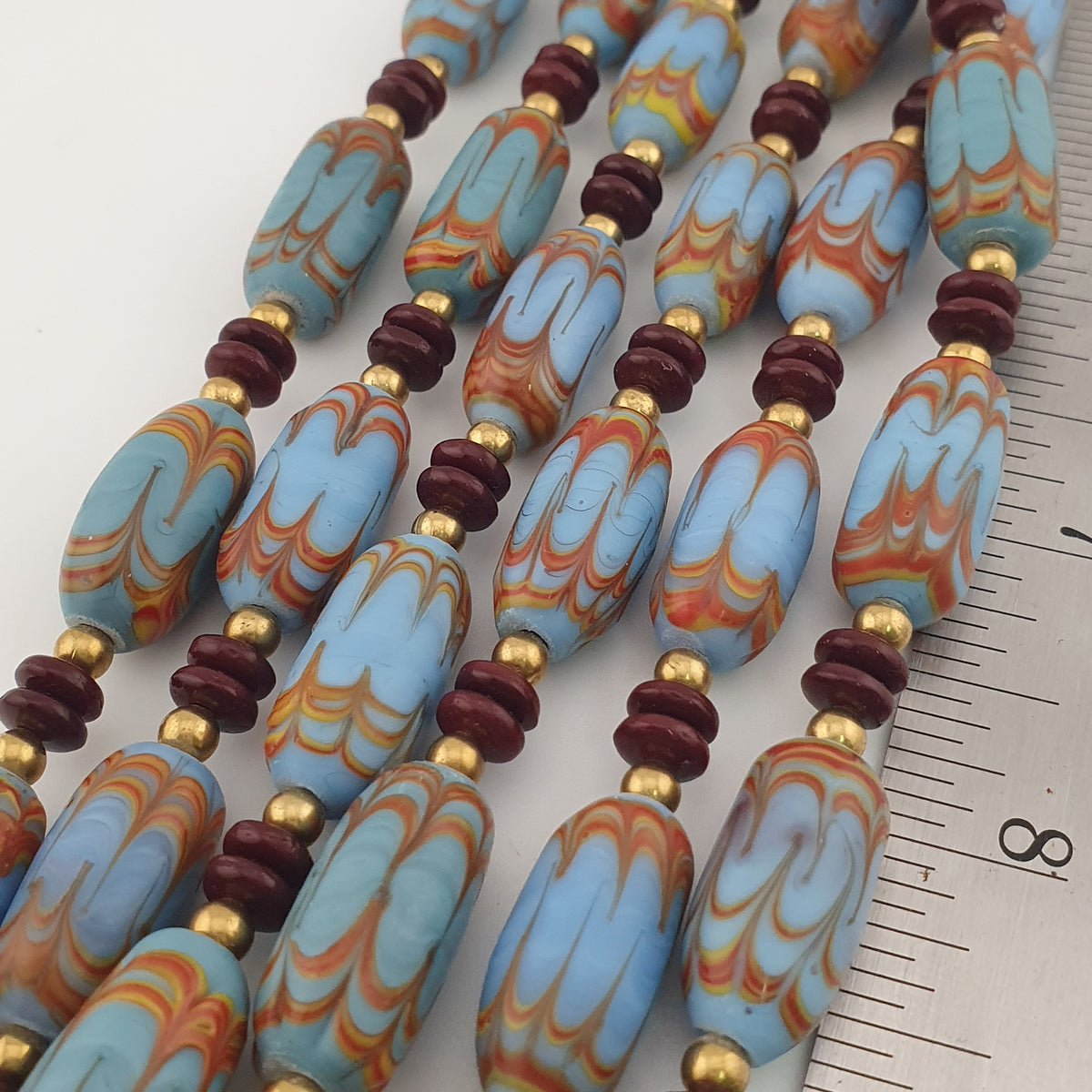 Vintage Venetian Style Sky Blue Trade Beads Necklace