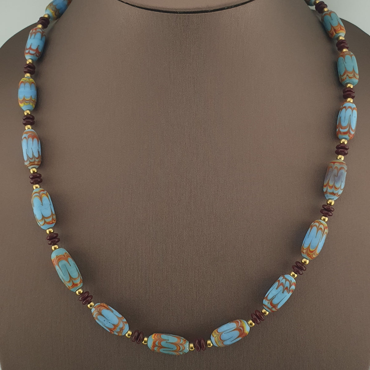 Vintage Venetian Style Sky Blue Trade Beads Necklace