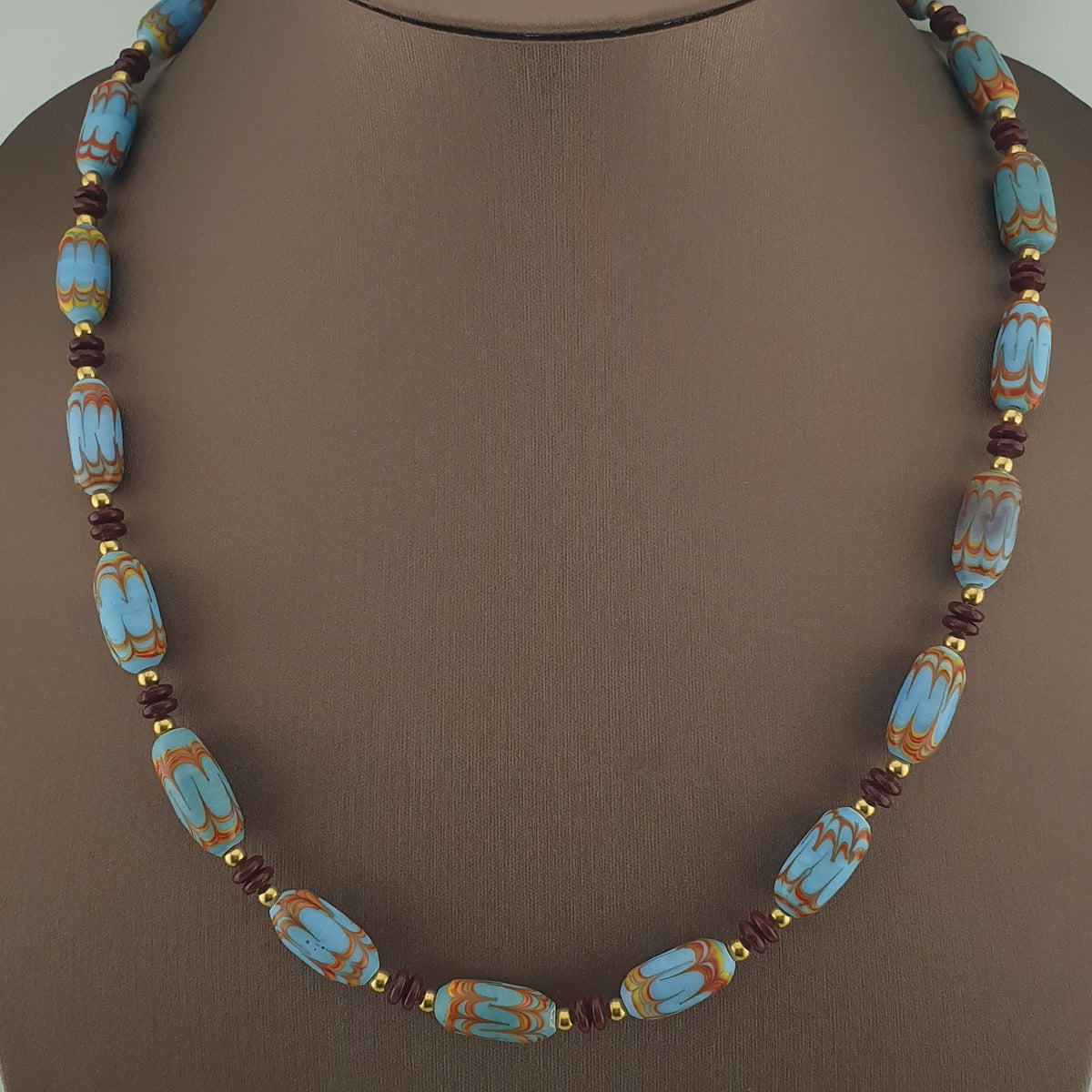 Vintage Venetian Style Sky Blue Trade Beads Necklace