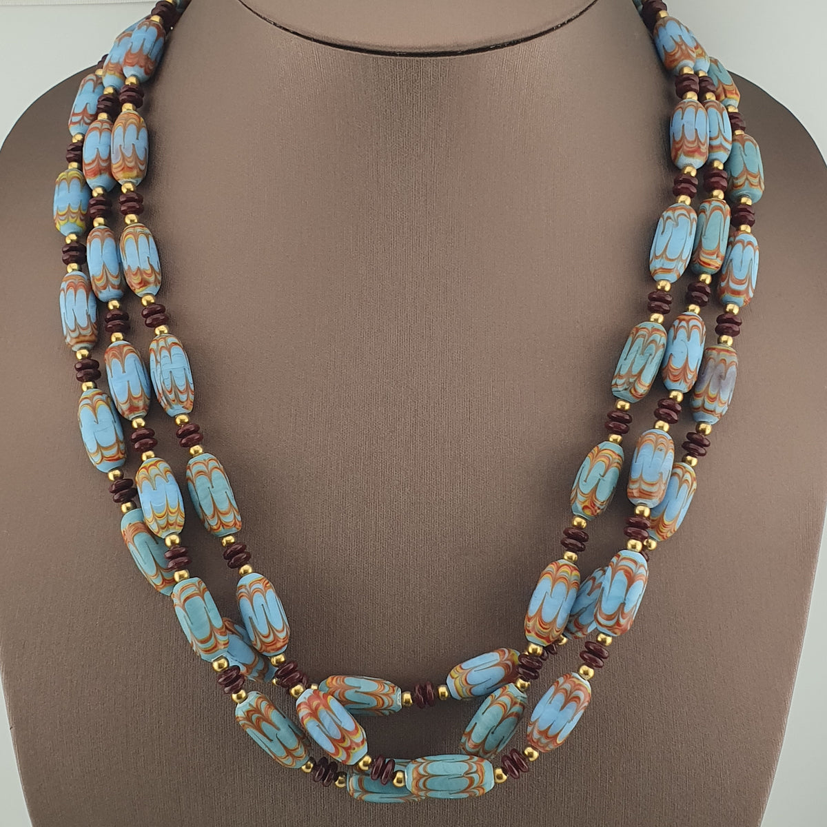 Vintage Venetian Style Sky Blue Trade Beads Necklace
