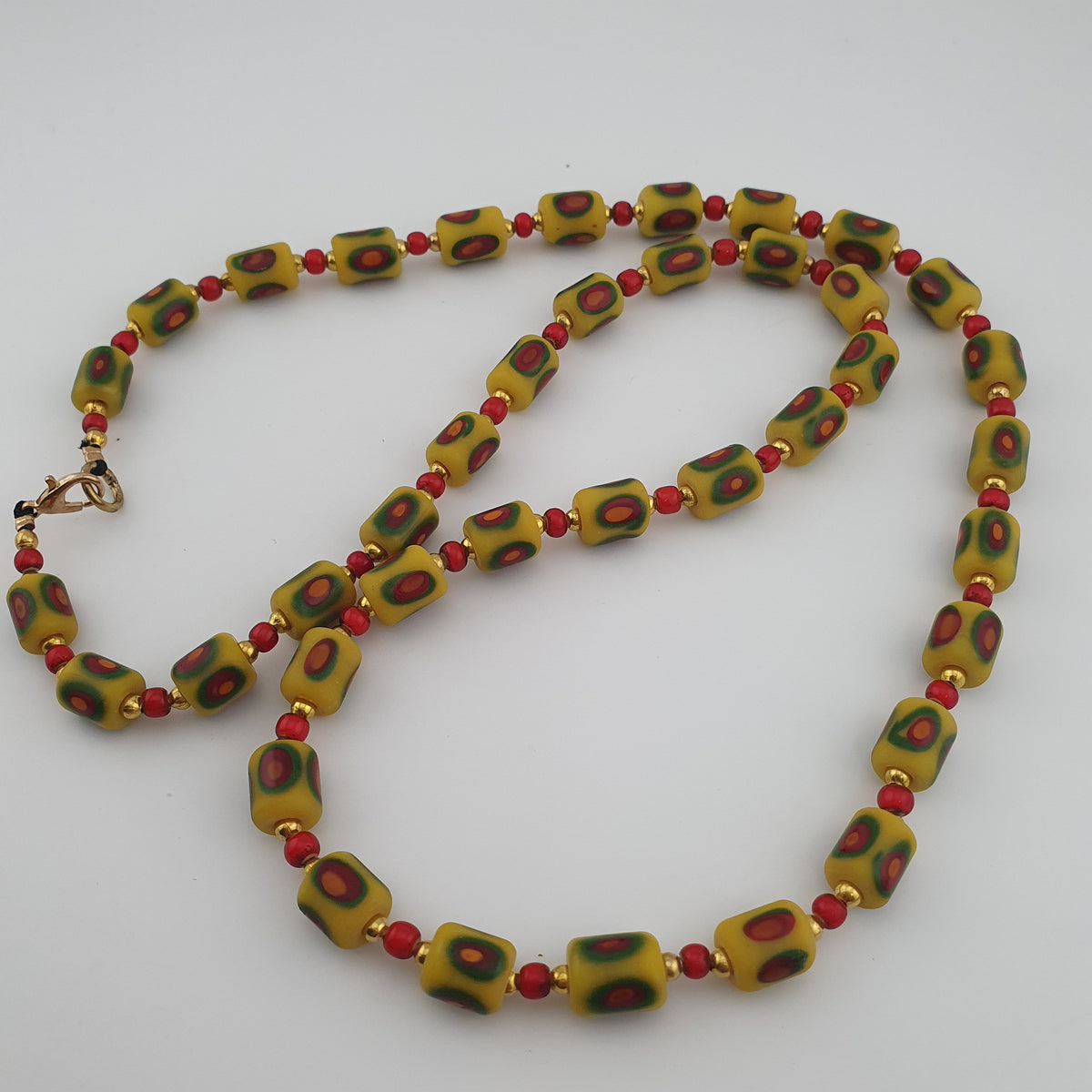 Antique Venetian Style Gabri Eyes & Venetian WhiteHeart Glass Beads Necklace