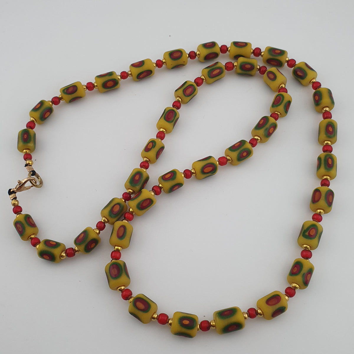 Antique Venetian Style Gabri Eyes & Venetian WhiteHeart Glass Beads Necklace