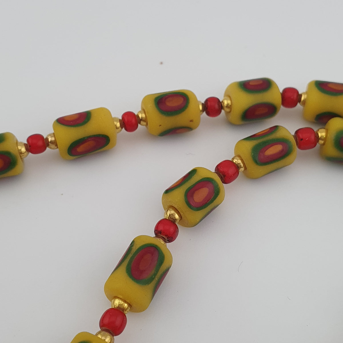 Antique Venetian Style Gabri Eyes & Venetian WhiteHeart Glass Beads Necklace