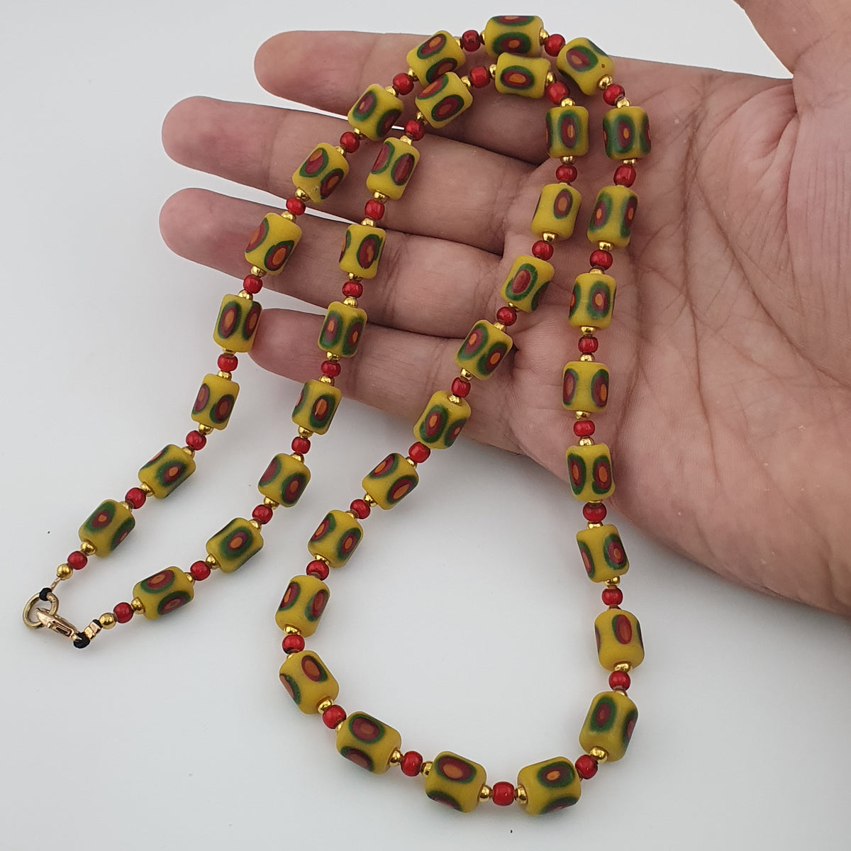 Antique Venetian Style Gabri Eyes & Venetian WhiteHeart Glass Beads Necklace