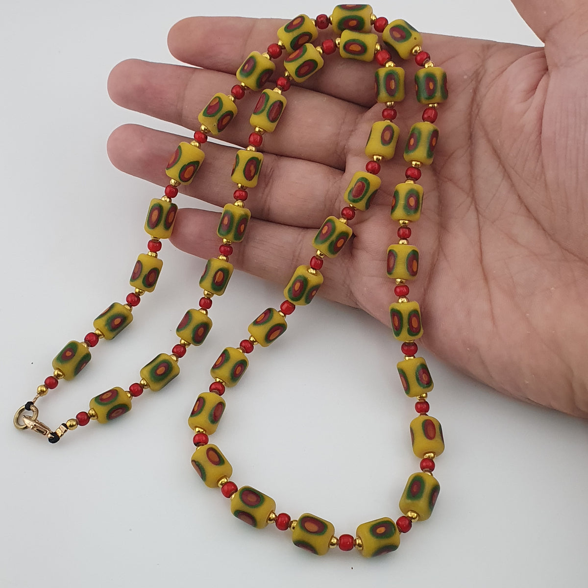 Antique Venetian Style Gabri Eyes & Venetian WhiteHeart Glass Beads Necklace
