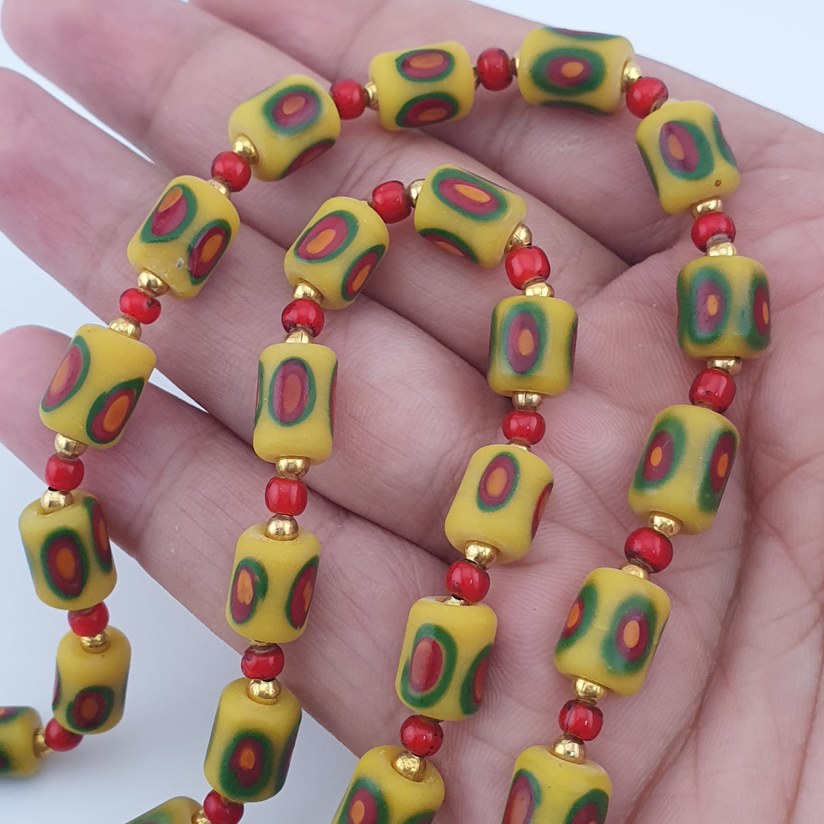 Antique Venetian Style Gabri Eyes & Venetian WhiteHeart Glass Beads Necklace