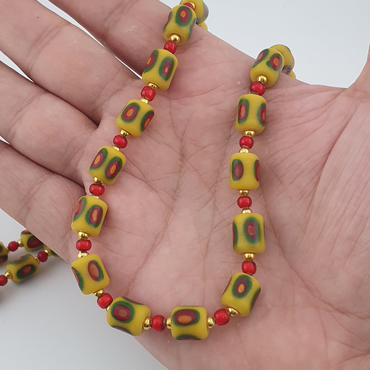 Antique Venetian Style Gabri Eyes & Venetian WhiteHeart Glass Beads Necklace