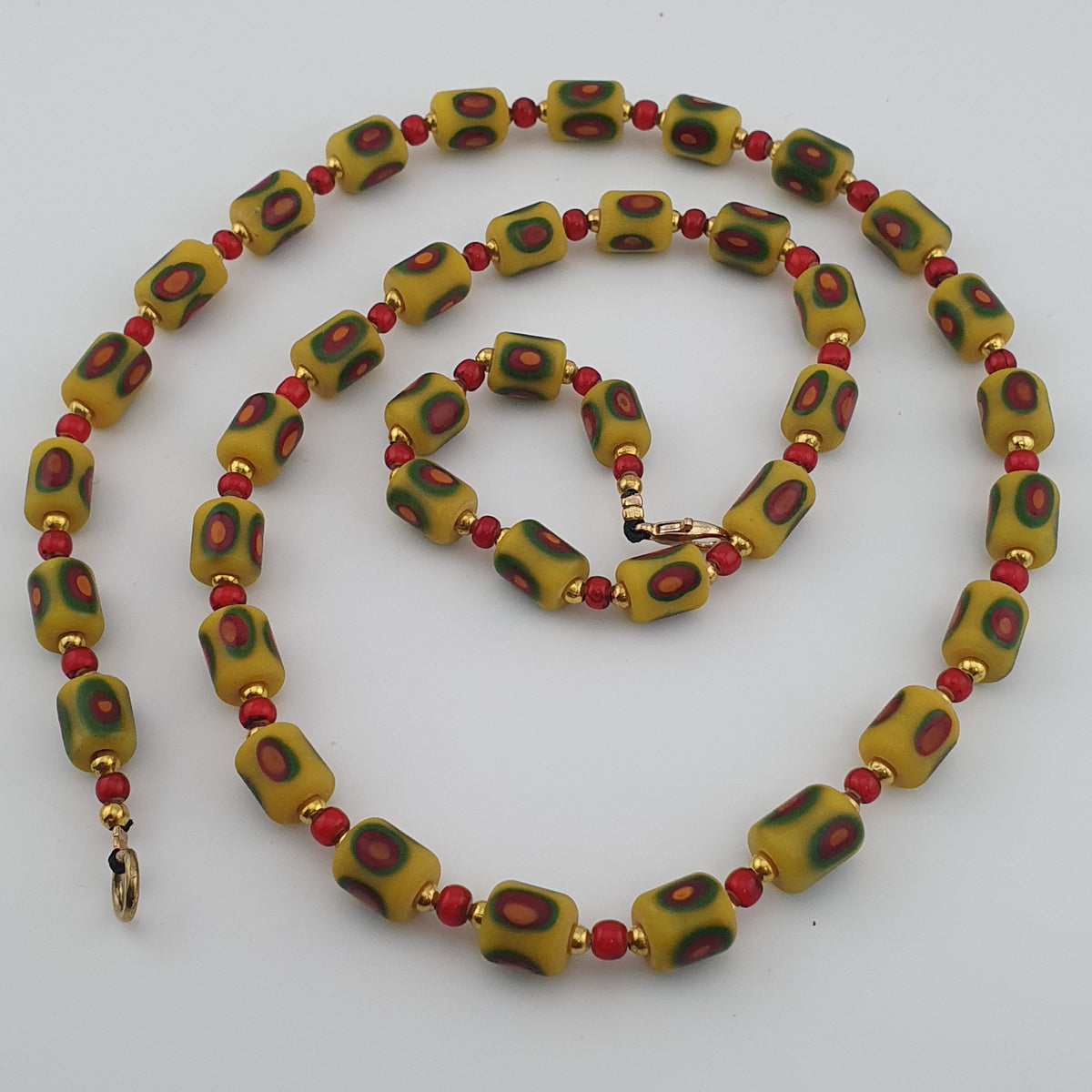 Antique Venetian Style Gabri Eyes & Venetian WhiteHeart Glass Beads Necklace