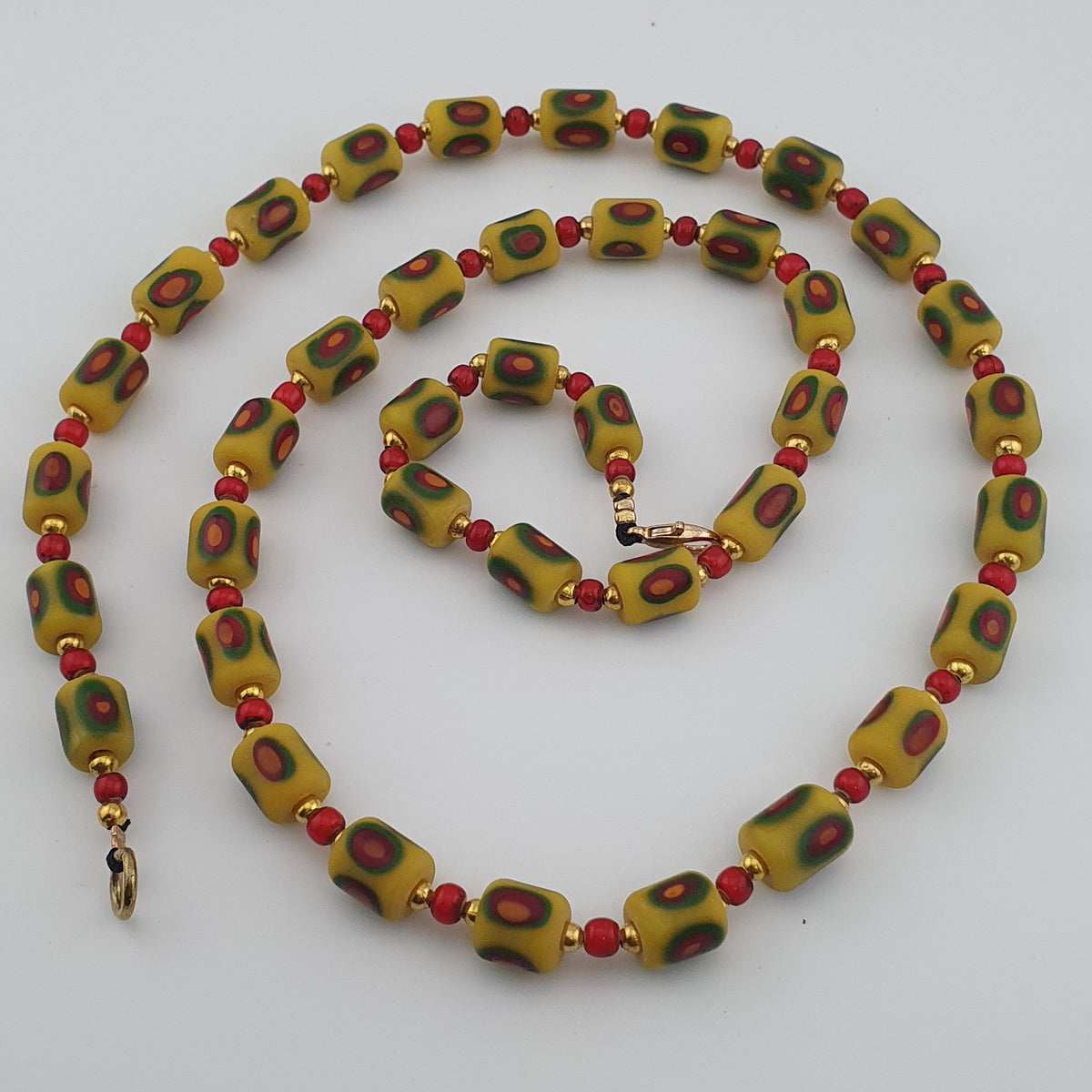 Antique Venetian Style Gabri Eyes & Venetian WhiteHeart Glass Beads Necklace