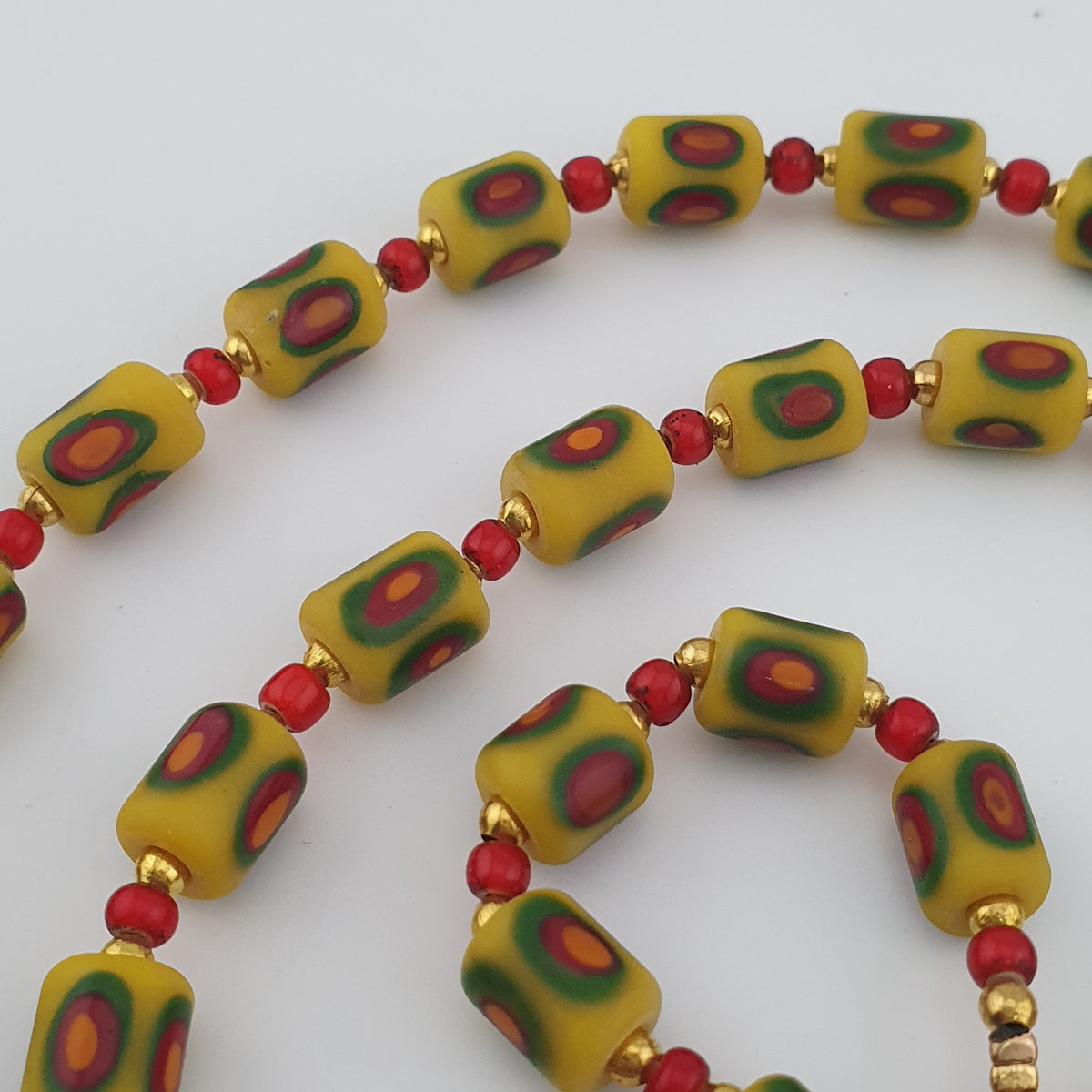 Antique Venetian Style Gabri Eyes & Venetian WhiteHeart Glass Beads Necklace