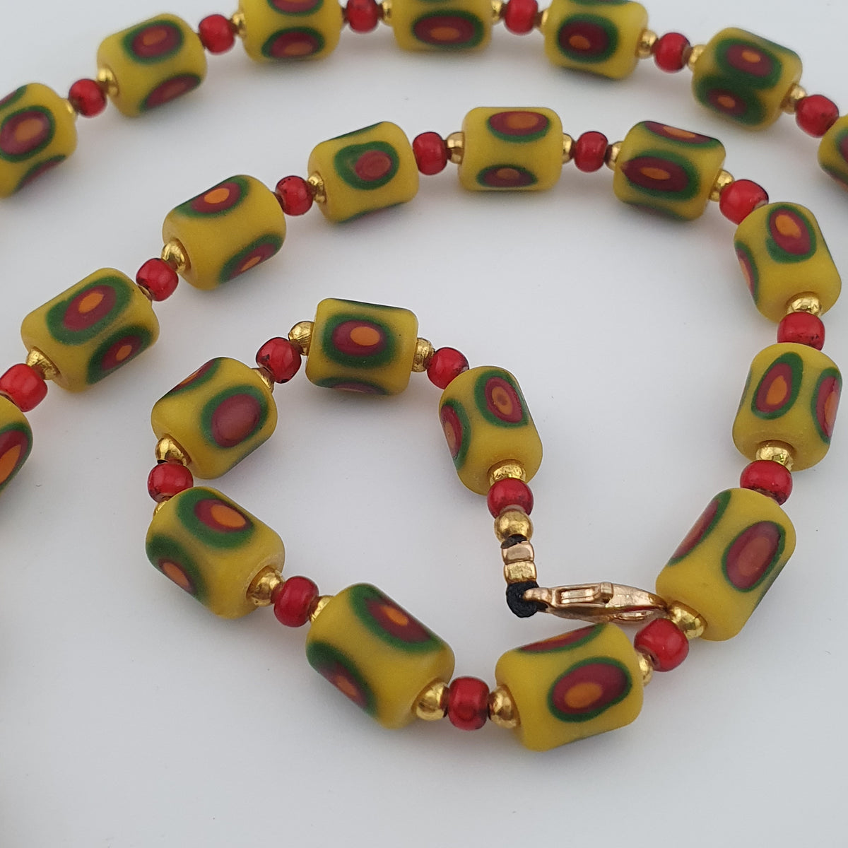 Antique Venetian Style Gabri Eyes & Venetian WhiteHeart Glass Beads Necklace