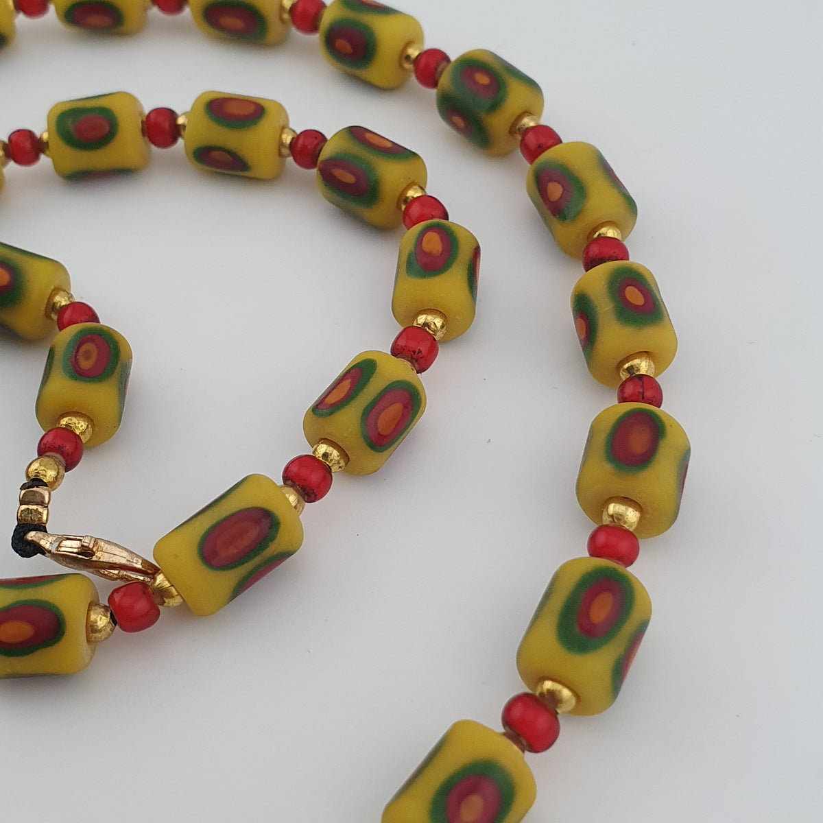 Antique Venetian Style Gabri Eyes & Venetian WhiteHeart Glass Beads Necklace