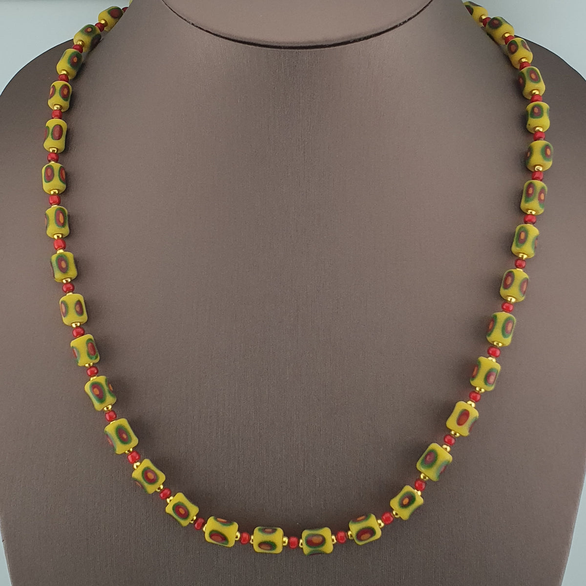 Antique Venetian Style Gabri Eyes & Venetian WhiteHeart Glass Beads Necklace