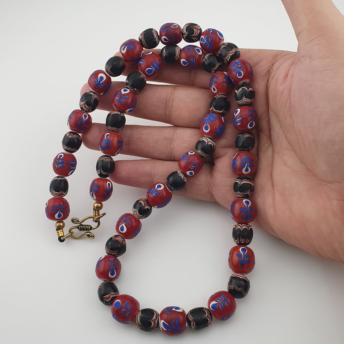 Antique Venetian Style Floral & Trade Glass Beads Necklace
