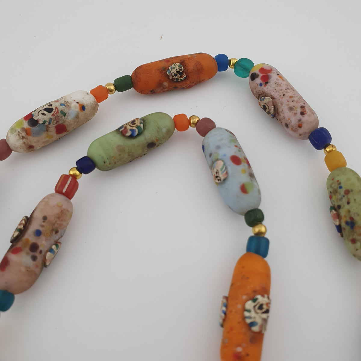 Vintage Venetian Style Old Face Glass Beads Necklace