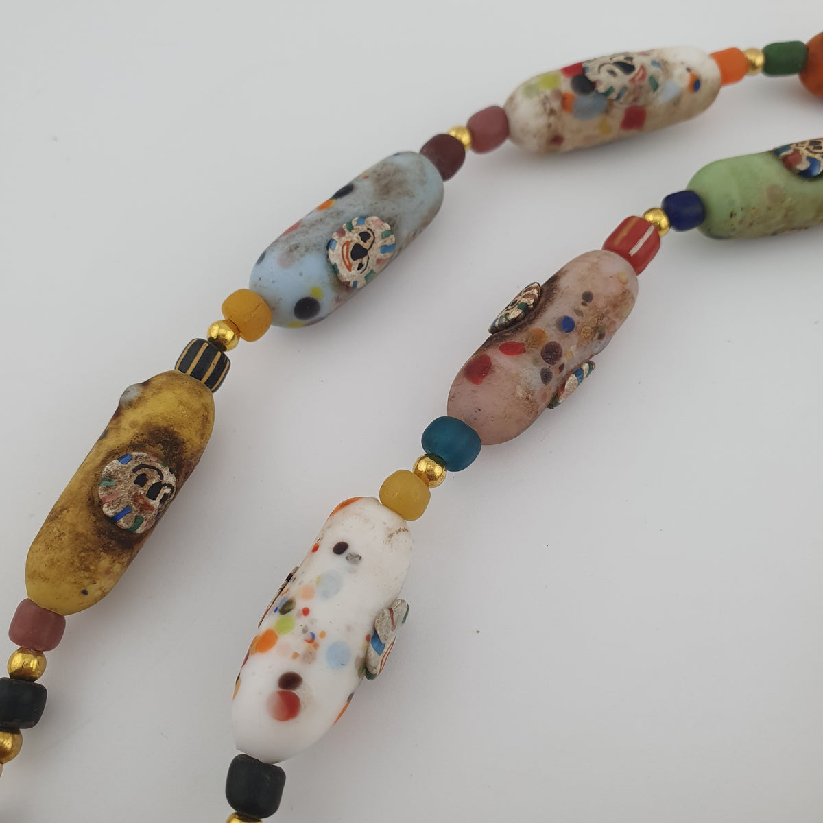 Vintage Venetian Style Old Face Glass Beads Necklace