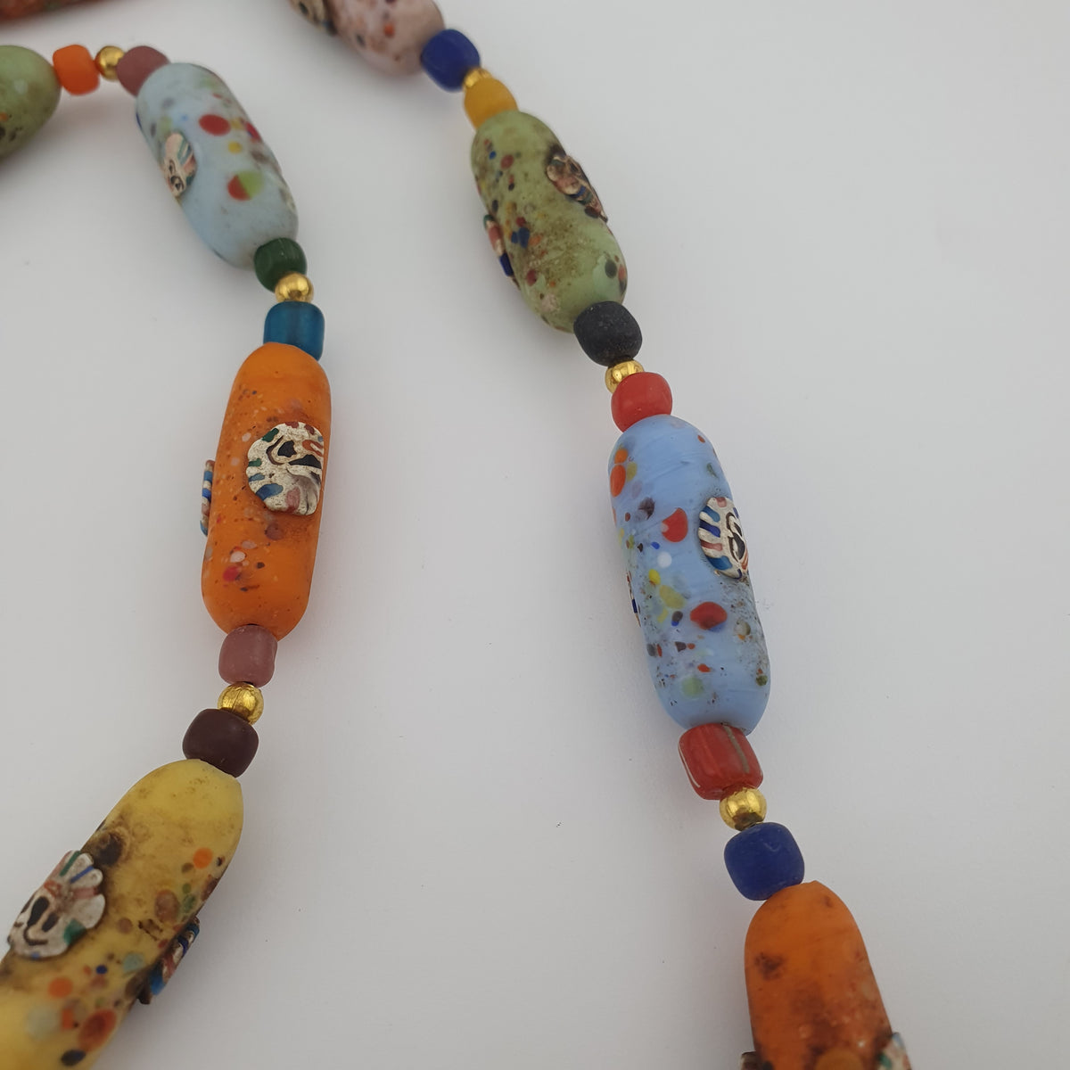 Vintage Venetian Style Old Face Glass Beads Necklace