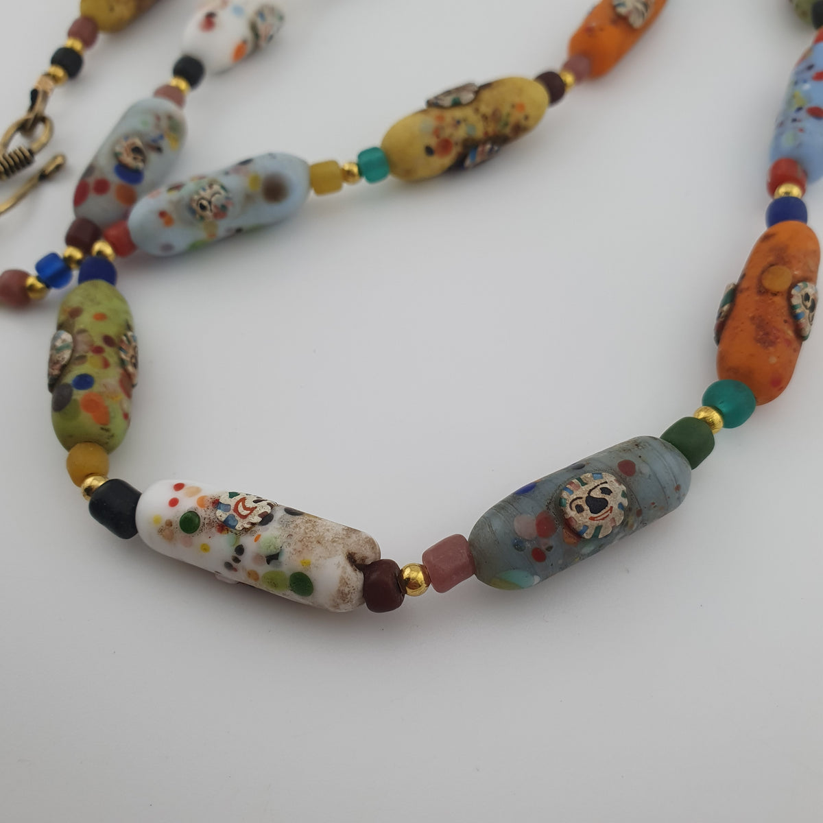 Vintage Venetian Style Old Face Glass Beads Necklace