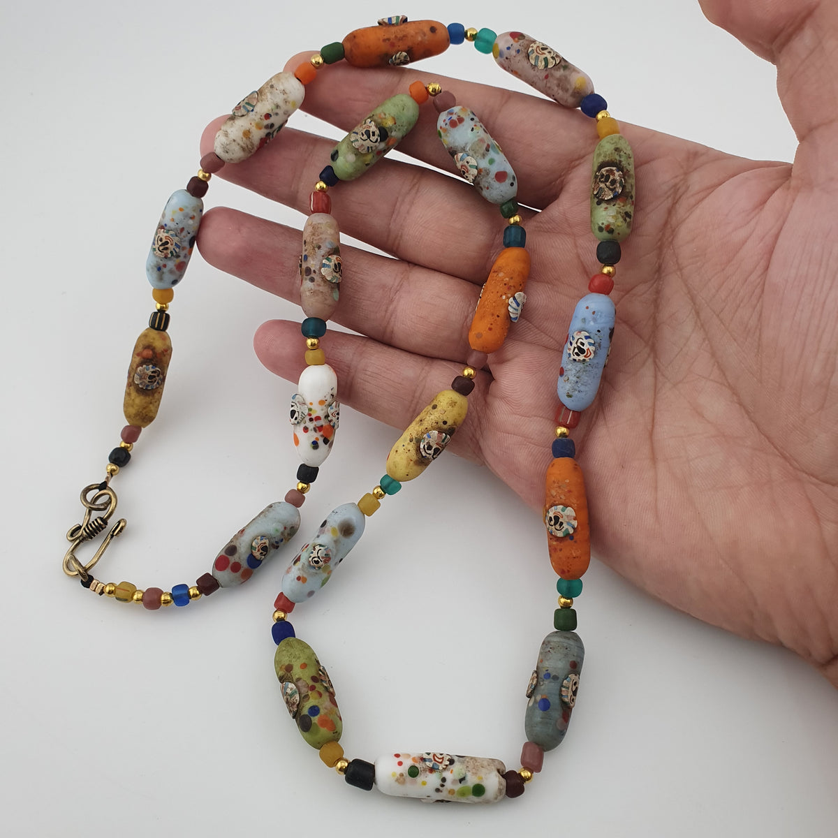 Vintage Venetian Style Old Face Glass Beads Necklace