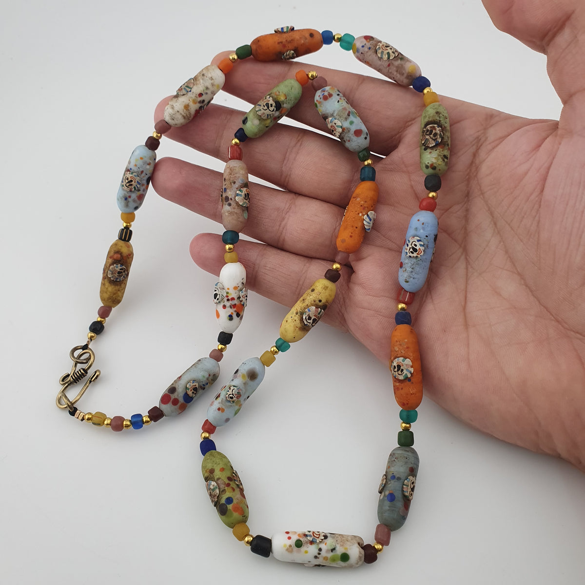 Vintage Venetian Style Old Face Glass Beads Necklace