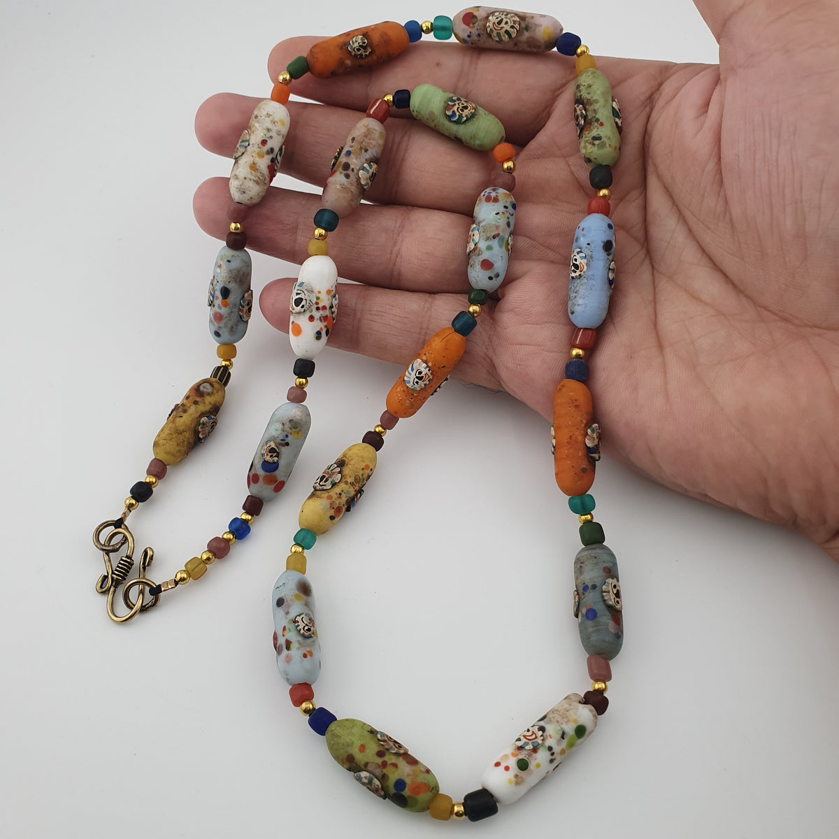 Vintage Venetian Style Old Face Glass Beads Necklace